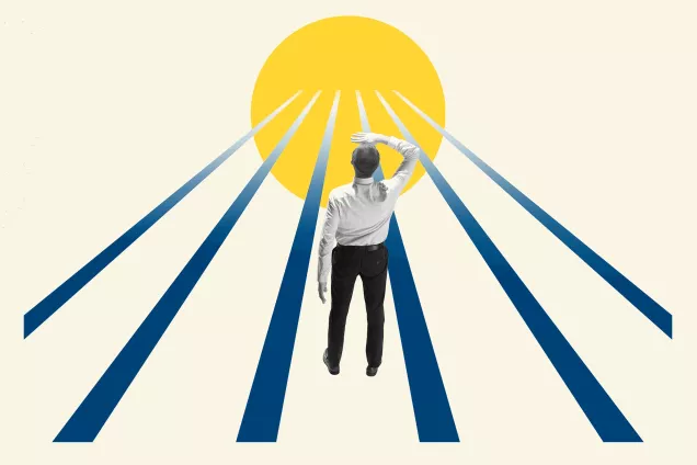 Graphic of sun and man