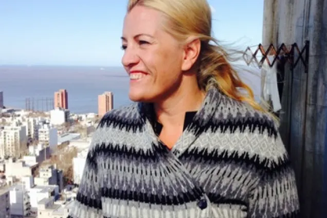 Person looking out at a city